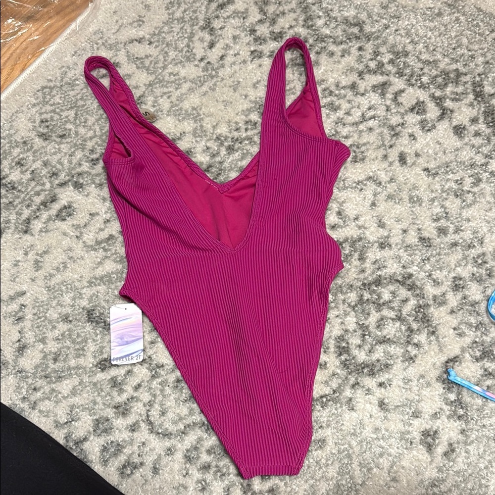 Vibrant Pink Ribbed Swimsuit - Picture 3 of 3